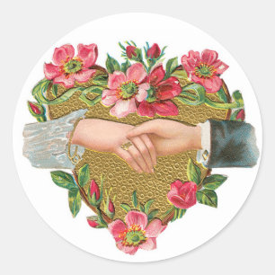 Antique Valentine Flower Heart Classic Round Sticker