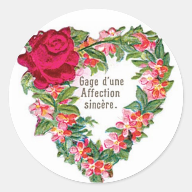Antique Valentine Flower Heart Classic Round Sticker (Front)