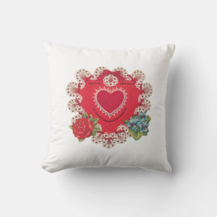 Antique Valentine Flower Heart Throw Pillow