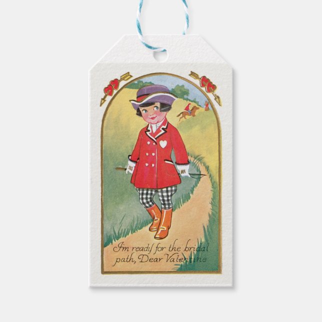 Antique Valentine Girl Heart Gift Tags (Front)