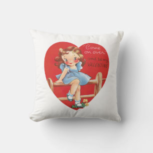 Antique Valentine Girl Heart Throw Pillow