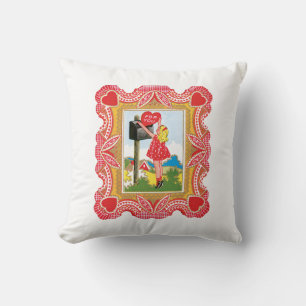 Antique Valentine Girl Throw Pillow