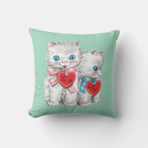 Antique Valentine Kittens Heart Throw Pillow