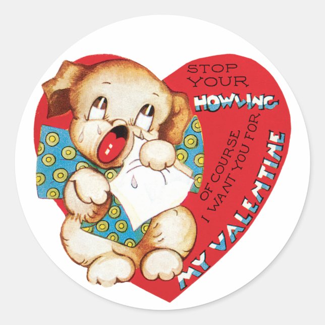 Antique Valentine Puppy Heart Classic Round Sticker (Front)