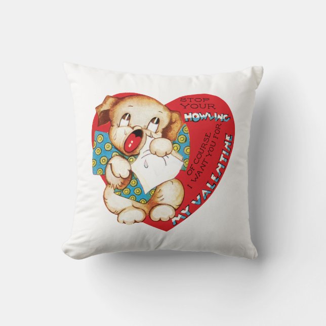Antique Valentine Puppy Throw Pillow (Front)