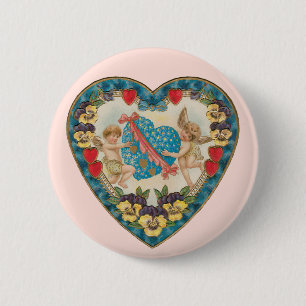 Antique Valentine's Day, Vintage Angels in a Heart 2 Inch Round Button