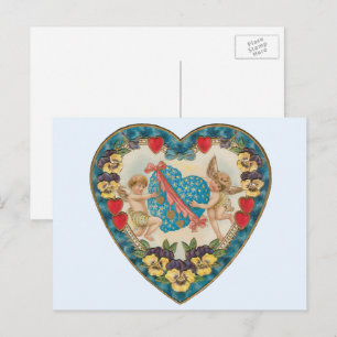 Antique Valentine's Day, Vintage Angels in a Heart Holiday Postcard