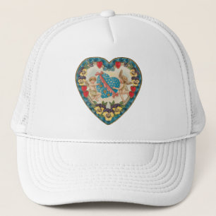Antique Valentine's Day, Vintage Angels in a Heart Trucker Hat