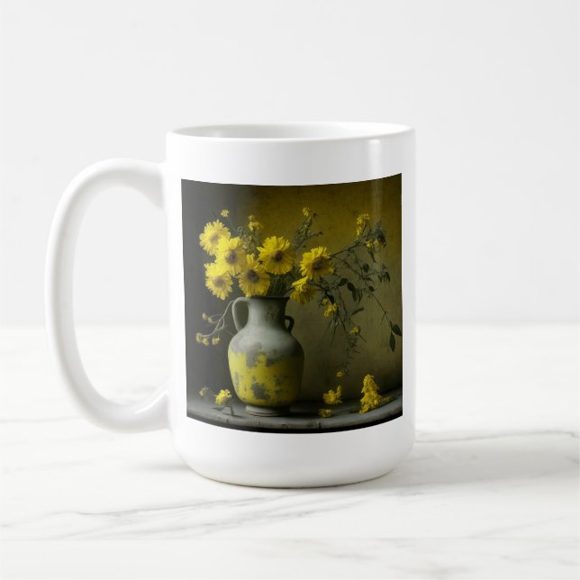Antique Vase of Yellow Flowers Coffee Mug (Left)