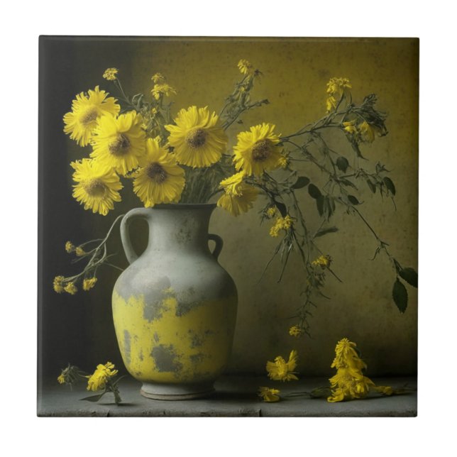 Antique Vase of Yellow Flowers Tile (Front)