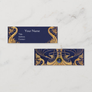Antique Vessel,Dolphins,Gold,Navy Blue Nautical Mini Business Card