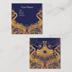 Antique Vessel,Dolphins,Gold,Navy Blue Nautical Square Business Card