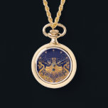 Antique Vessel,Dolphins,Gold,Navy Blue Nautical Watch<br><div class="desc">Elegant and classy vintage style nautical design with a bright 3d gem stone .3D graphics and digital graphic elaboration by Bulgan Lumini .</div>