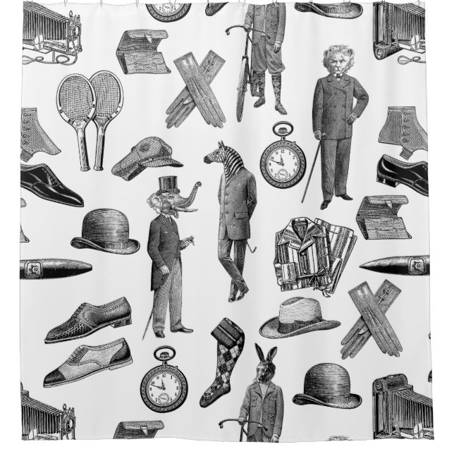 antique victorian animals black white toile men (Front)