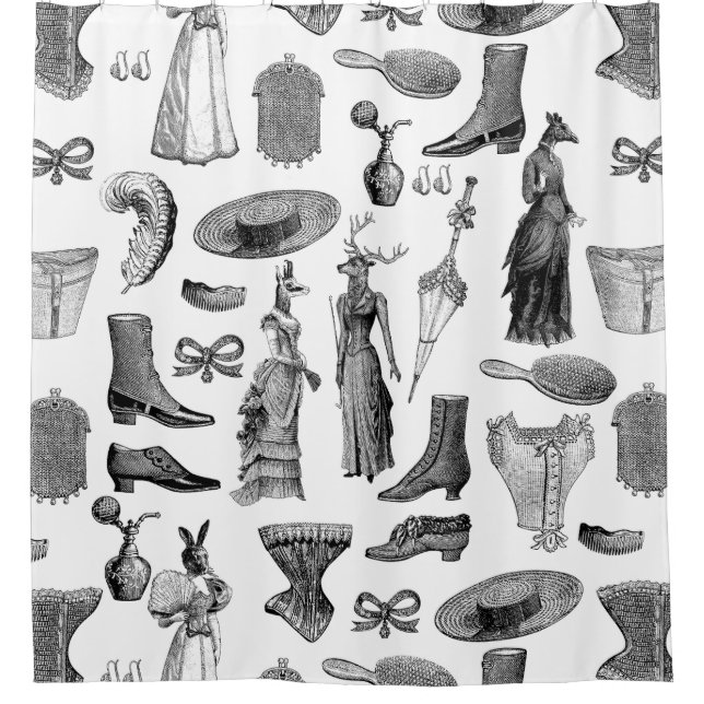 antique victorian animals black white toile women (Front)