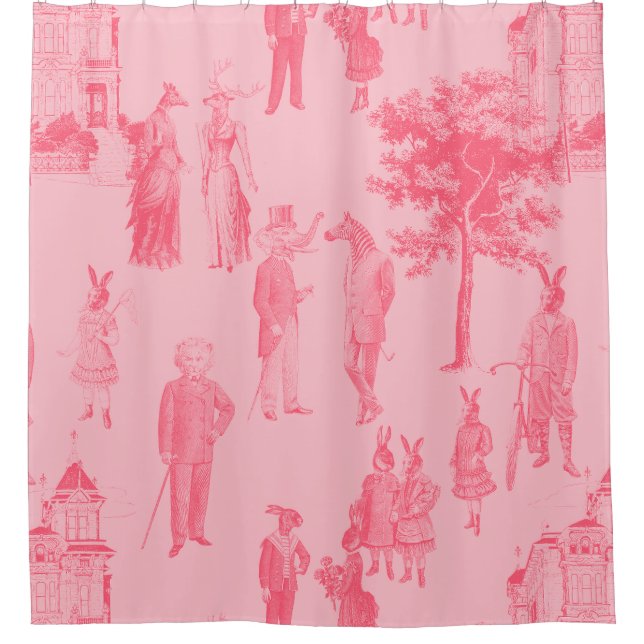 antique victorian animals pastel pink toile (Front)