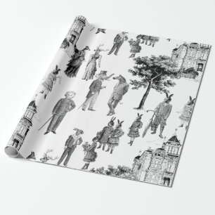 antique victorian animals toile anthropomorphic wrapping paper