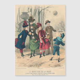 Antique Victorian Children Play Ball 1880 Winter