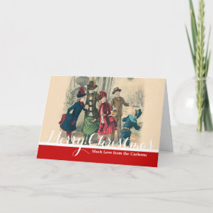 Antique Victorian Children Play Ball 1880 Winter Holiday Card