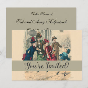 Antique Victorian Children Play Ball 1880 Winter Invitation