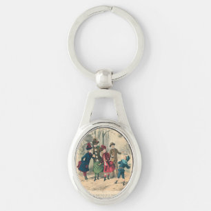 Antique Victorian Children Play Ball 1880 Winter Keychain