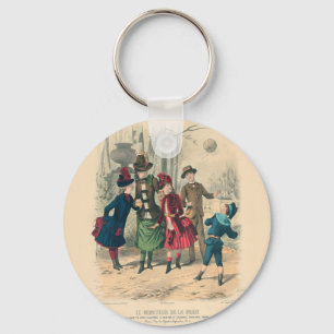 Antique Victorian Children Play Ball 1880 Winter Keychain