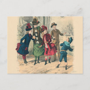 Antique Victorian Children Play Ball 1880 Winter Postcard