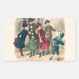 Antique Victorian Children Play Ball 1880 Winter Sticker