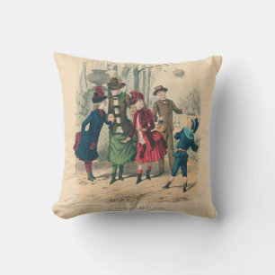 Antique Victorian Children Play Ball 1880 Winter Throw Pillow