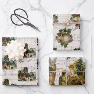 Antique Victorian Christian Christmas Jesus Church Wrapping Paper Sheet