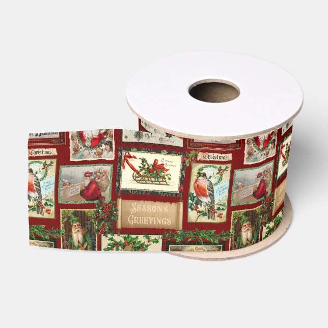 Antique Victorian Christmas Card Collage  Grosgrain Ribbon (Spool)
