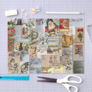 Antique Victorian Christmas Ephemera Collage Art Tissue Paper