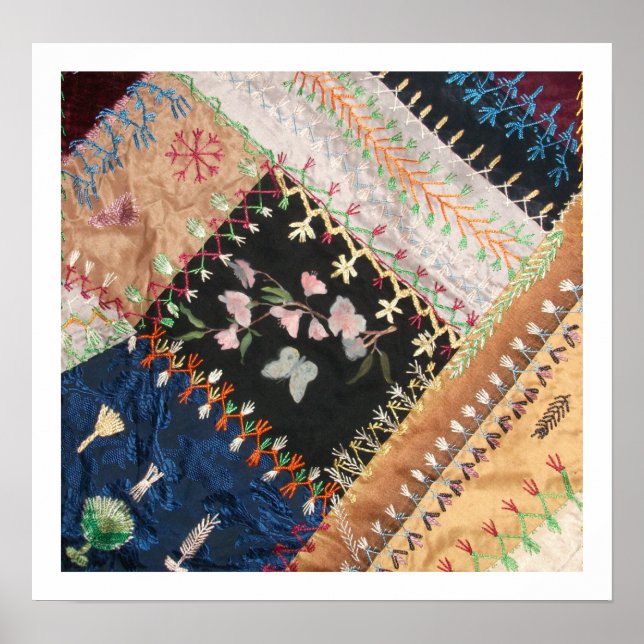 Antique Victorian Crazy Quilt Square Poster (Front)