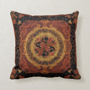 Antique Victorian Era 1850 Round Floral Print Throw Pillow