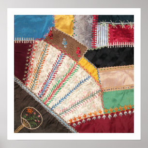 Antique Victorian-era Crazy Quilt Square Poster