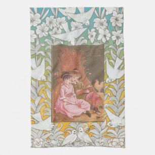 Antique VIctorian Era Valentine's Day Card, 1876 Kitchen Towel