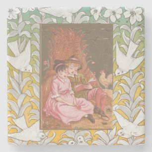 Antique VIctorian Era Valentine's Day Card, 1876 Stone Coaster