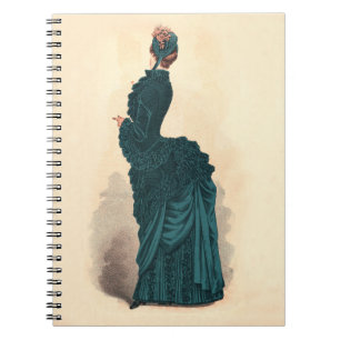 Antique Victorian Fashion Plate: Teal Bustle Dress Notebook