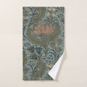 Antique Victorian Floral Pattern Sage Terracota Bath Towel Set