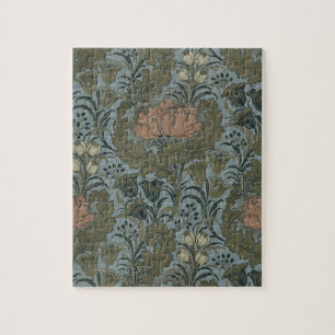 Antique Victorian Floral Pattern Sage Terracota Jigsaw Puzzle