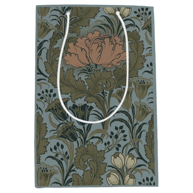 Antique Victorian Floral Pattern Sage Terracota Medium Gift Bag (Front)