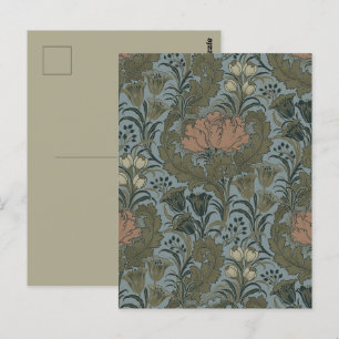 Antique Victorian Floral Pattern Sage Terracota Postcard