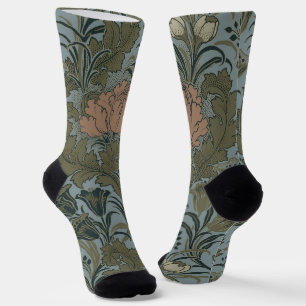 Antique Victorian Floral Pattern Sage Terracota Socks