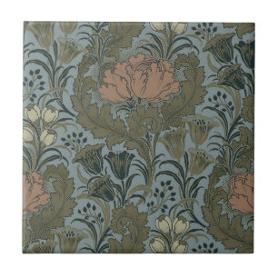 Antique Victorian Floral Pattern Sage Terracota Tile
