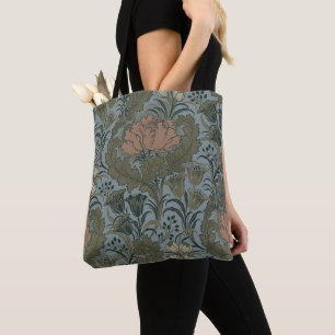 Antique Victorian Floral Pattern Sage Terracota Tote Bag