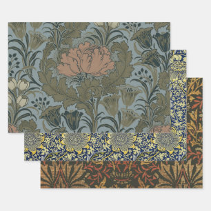 Antique Victorian Floral Pattern Sage Terracota Wrapping Paper Sheet