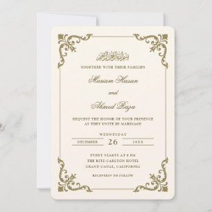 Antique Victorian Frame Brown Cream Muslim Wedding Invitation