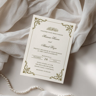 Antique Victorian Frame Brown Cream Muslim Wedding Invitation