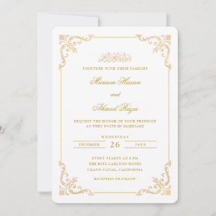 Antique Victorian Frame Gold White Muslim Wedding Invitation