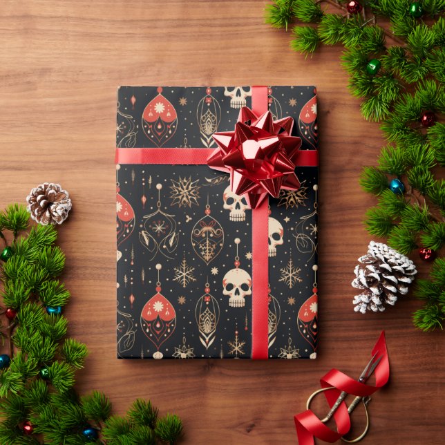 Antique Victorian Gothic Skull Christmas Ornament Wrapping Paper (Holiday Gift)